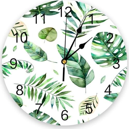 Tropical Leaves Palm Tree Green Plant 3D Wall Clock Modern Design Living Room Decoration Kitchen Clock Art Wall Watch Home Decor