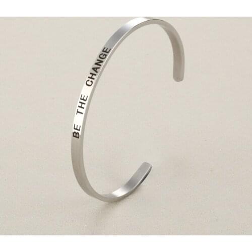 Stainless Steel Bangle Engrave BE THE CHANGE Bangles,5pcs engrave logo bangle 4*62mm