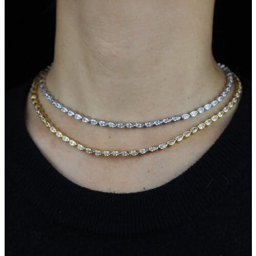 New arrived women hip hop choker necklace with tear drop shape cz paved tennis necklace jewelry for lady wedding party gift