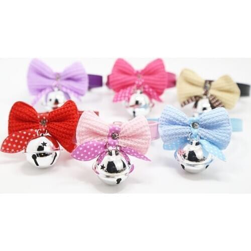 Dog Collars Cute Lovely Pets Adjustable Necklace Collar Polyester Fashionable Puppy Pet Collars with Bells Cat Dogs Collars