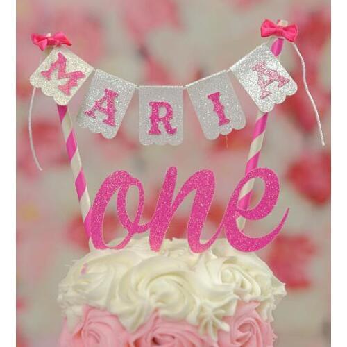 Personalized pink blue princess prince birthday smash cake buntings cupcake toppers banners baby shower doughnut food picks