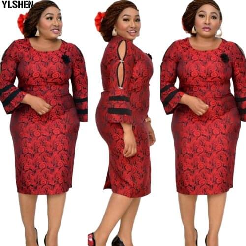 6XL Plus Size Dresses African Clothes Women Clothing Autumn Bodycon Dress Vintage Print Boubou Robe Africain Femme Vestidos 2020
