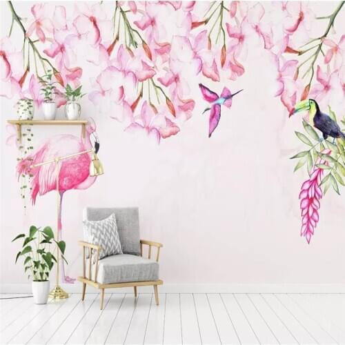 Simple hand-painted flowers and birds background wall professional production murals wholesale wallpaper mural poster photo wall