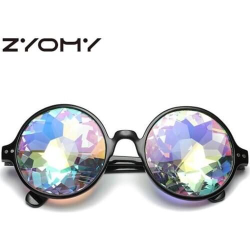 Q Women Party Prom Dress Cool Glasses Psychedelic Prism Female Glasses Round Goggle Kaleidoscope Glasses Mosaic Color