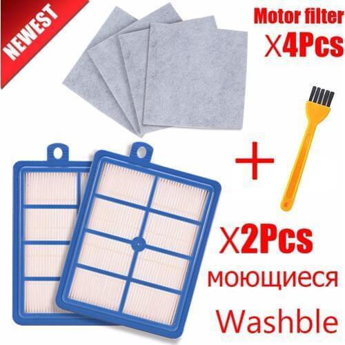 Washable 2PCS dust Hepa Filter H12 H13+4PCS Motor cotton filter for Philips Electrolux AEG Vacuum Cleaner replacement parts