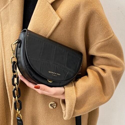 Vintage Stone pattern Saddle Bags for Women Shoulder Bag Designer Chain Crossbody Bag Casual Pu Leather Women Bags Small Purse