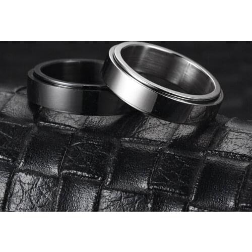 Stainless Steel Rotatable Ring-Black/10 Mens Rotatable Basic Ring Black Stainless Steel Casual Mens Fashion Punk Jewelry|Ring
