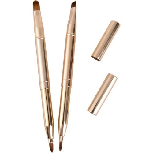 Retractable Lip Eye Liner Eyeshadow Foundation Brush Double-headed Makeup Brushes Gold Make Up Cosmetics Tool