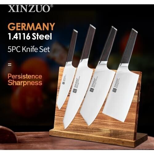 XINZUO 5PCS Cooking Kitchen Knives Set High Carbon Stainless Din 1.4116 Steel Bone Chopper Chef Meat Utility Knives Ebony Handle