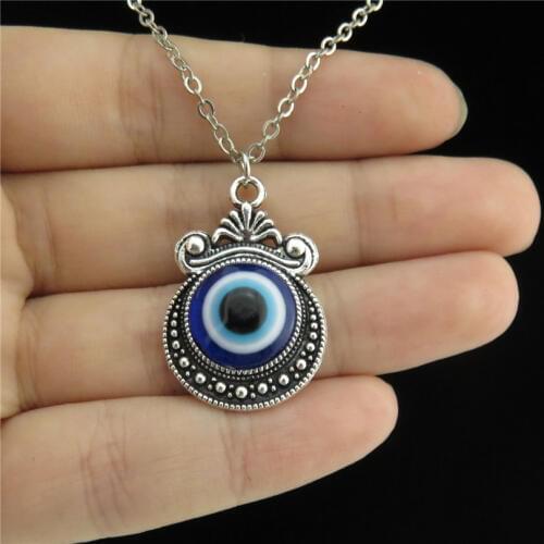 GLOWCAT Q20A77 Alloy Acrylic Blue Evil Eye Crafts Mirror Pendant Short Collar Chunky Necklace Women Jewelry