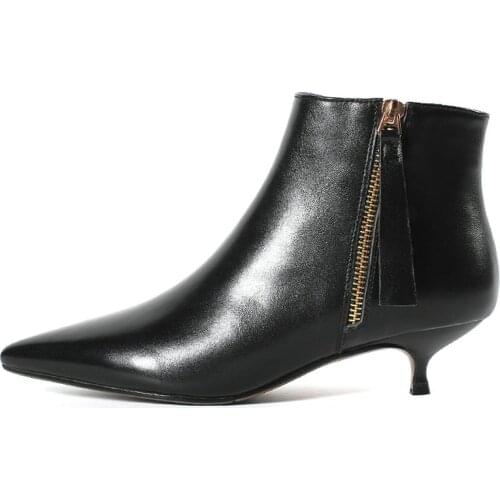 New cow leather low heels women ankle boots black white office ladies dress shoes spring autumn boots woman size 41 42 43