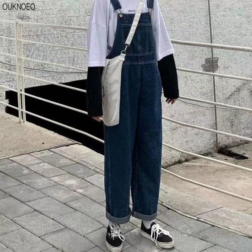 Women’s Denim Jumpsuits Autumn Korean Preppy Style Loose Overalls High Waist Button Adjustable 2021 Fat Oversize Woman Jumpsuits