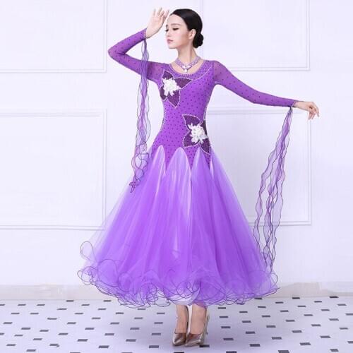 Womens Ballroom Waltz Dance Dress Purple High Quality Custom Made Tango Flamenco Competition Skirt Lady Dancing Clothes