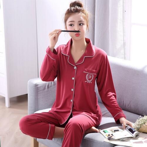 Winter pajamas thin cardigan Lapel milk silk double side simple womens long sleeved trousers household suit