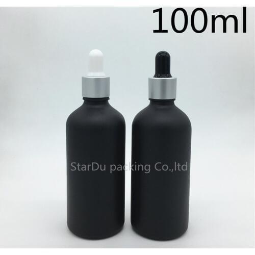 240pcs 100ml black frosted glass essential oil bottle with Sub Silver ring dropper glass perfume bottle