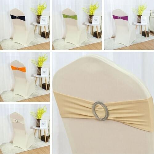 25pcs\lot Lycra Chair Band With Acrylic Buckle Spandex Chair Sashes For Banquet Wedding Chair Cover Banquet Event Decoration