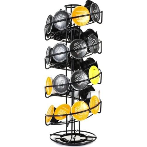30 Capsules Rotating Metal Black Coffee Pods Holder Iron Chrome Plating Stand Coffee Capsule Storage Rack Nespresso Dolce Gusto