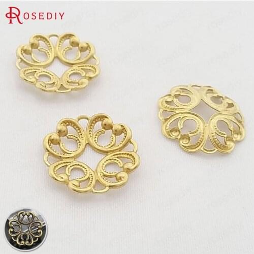 30295)30PCS 20MM Not plated color Brass Round Flower Decorative Spacers Diy Jewelry Findings Accessories Wholesale