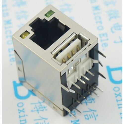 50PCS/Lot with lamp RJ45 network socket connector with USB socket Double socket