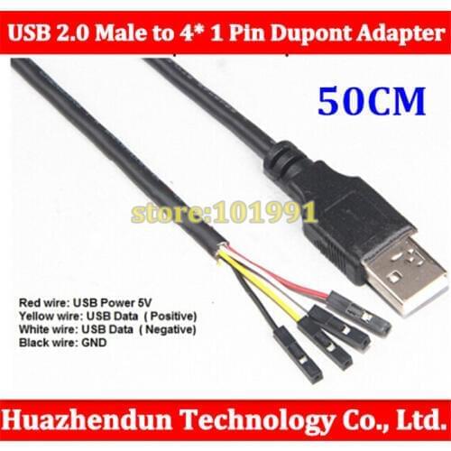 50pcs High Quality DIY 50CM USB 2.0 Male to 4 1 Pin Dupont Adapter Cable 24AWG Free shipping