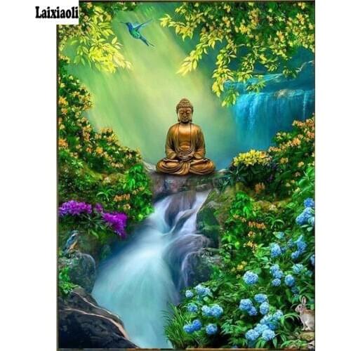 5D DIY Diamond Painting new Religion Buddha Full Square round Rhinestone Diamond Embroidery waterfull Beadwork mosaic Decor Home