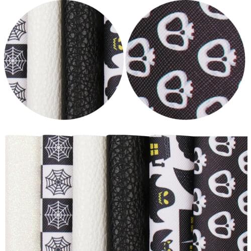 6pcs/set Leather Sheets Set Chunky Synthetic Leather Ghost Halloween Decor Materials for DIY Hairbow Handmade Crafts Materials