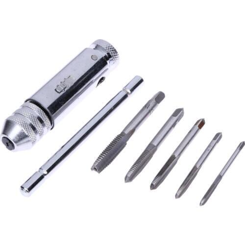 6Pcs/Set Adjustable 3-8mm T-Handle Ratchet Tap Wrench with M3-M8 Machine Screw Thread Metric Plug Tap Machinist Tool