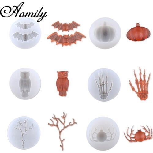 Aomily 6pcs/Set Halloween Pumpkin Bat Owl Silicone Cake Fondant Mold Chocolate Cookie Mould DIY Cake Baking Tools Clay Soap Mold