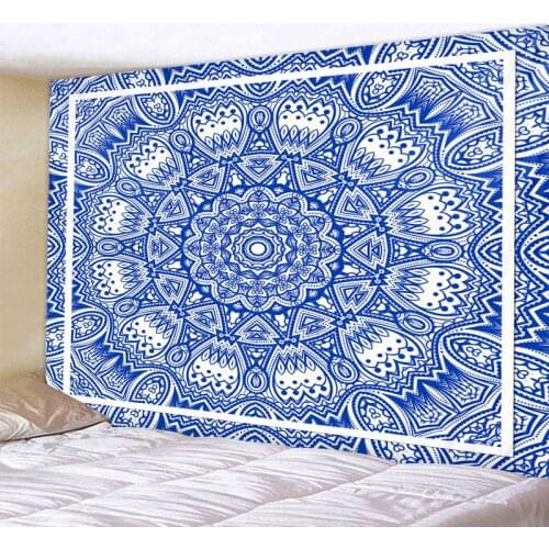 Bohemia Floral Mandala Tapestry Wall Carpets Hamsa Hand Wall Hanging Blue Art Carpets Bohemian Sofa Home Decor Couch Blanket