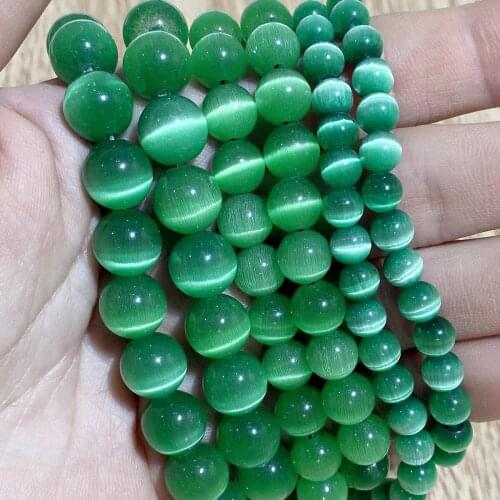 AAA Green Cat Eye Glass Beads Hight Quality Smooth Round Loose Beads For Jewelry Making Opal Stone DIY Charm Bracelet 4-10mm