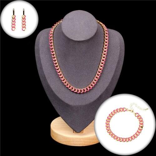 FACEINS Thick Chains Jewelry Sets Women Cuban Chain Hip Hop Clavicle Chain Oily Men Thick Chain Gold Earrings Bracelet Necklace