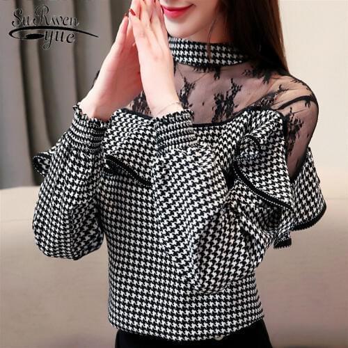 Womens tops and blouses blusas mujer de moda 2021 long sleeve shirts women Chiffon blouse Polka Dot Stand ladies tops 2460 50