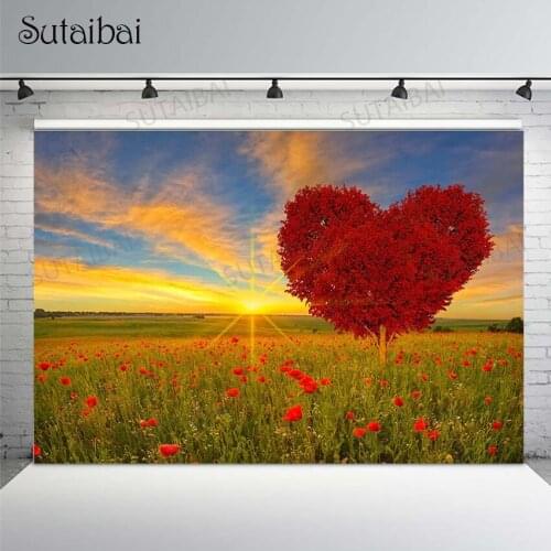 Valentines Day Photography Background Red Love Tree Flowers Romantic Portrait Backdrop Photo Studio Shoot Photophone Decor Props