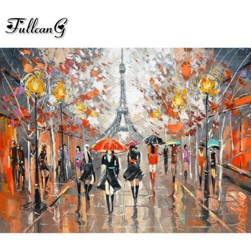 FULLCANG Iron tower street scenery 5d diy diamond painting cross stitch full square round rhinestone embroidery kits FG0067