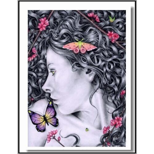 Colorful Butterfly Sexy Girls Embroidery Needlework Crafts 14CT Unprinted Cross Stitch Kits Arts DIY Quality Handmade Decor