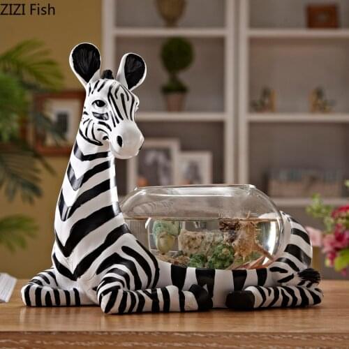 Creative Zebra Mini Fish Tank Decoration Small Ornaments Desk Aquarium Desktop Turtle Tank Home Decoration Living Room Crafts