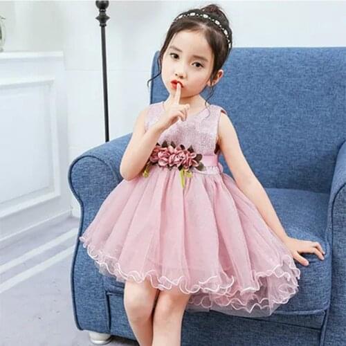 Summer Sleeveless Flower Mesh Dress For Girls Cute Party Princess Dress 2-13 Years Children Clothing Toddler Kids Dresses 6 8 10