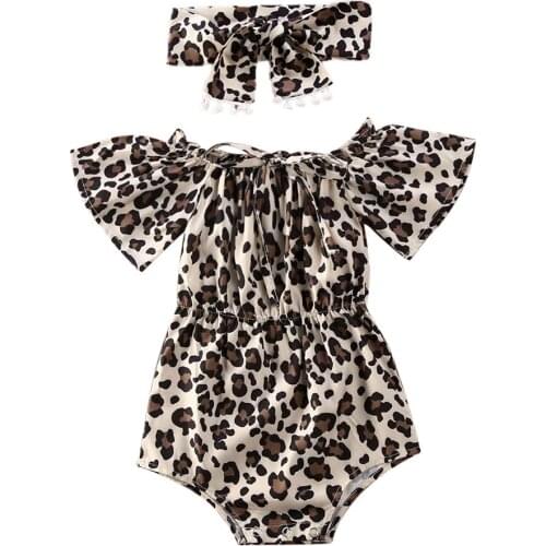 Citgeett Summer 0-24M Newborn Baby Girls Leopard Romper Clothes 2Pcs Kids Shorts Sleeve Jumpsuit Playsuit Collar Outfits