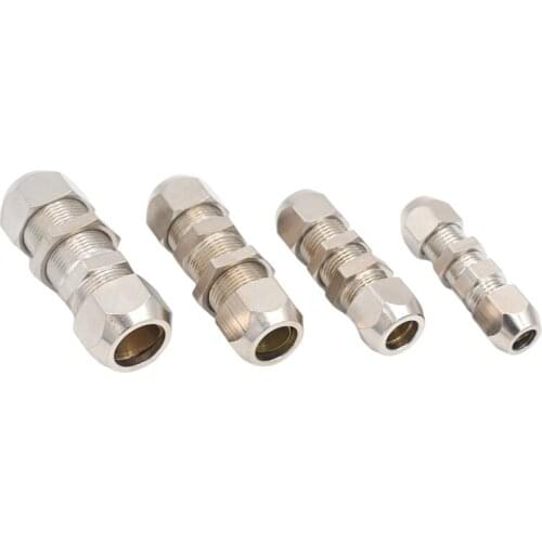 Bulkhead Straight Push Brass Oil Pipe Fitting 4 6 8 10 12 14 16mm OD Tube Compression Ferrule Tube Compression Fitting Connector