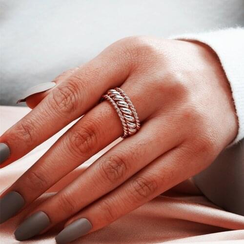MANGOSKY 925 Sterling Silver Rings for Women Couples Creative Jewelry Vintage Handmade Twist Winding Ring Party Accessories Gift