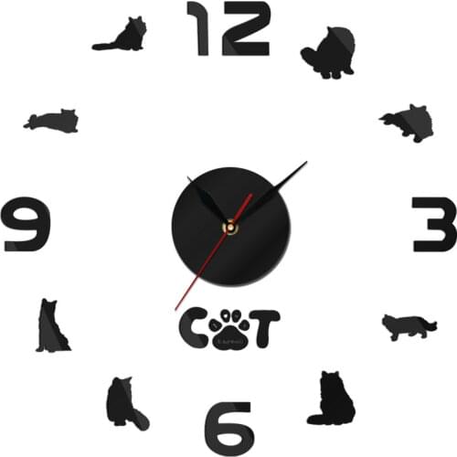 New Arrival 3d Real Big Wall Clock Modern Design Ragdoll Cat Quartz Clocks Fashion Watches Mirror Sticker Diy Living Room Decor