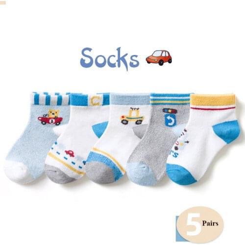 New 5 Pairs/lot Childrens Socks Spring Autumn Cotton Kids Socks Baby Boys Girls Cartoon Dinosaur Cars Socks Stripe Sports Socks