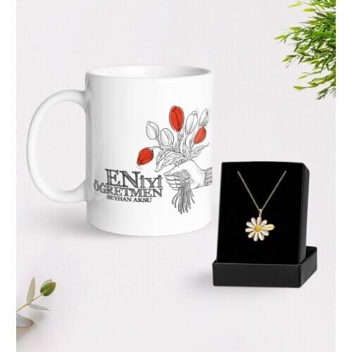 Personalized Best Teacher Mug And Daisy Necklace Gift Seti-7