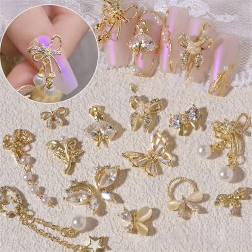 1PC Bow Pendant Nail Art Jewelry Zircon Diamond Ornaments Fairy Butterfly Pearl DIY Manicure Art Decoration Accessories