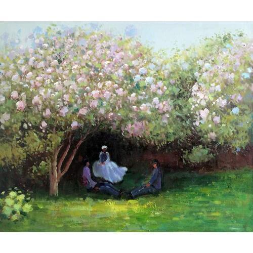 Resting Under the Lilacs by Claude Monet, Painting Canvas Art, Handmade, Decorative Art Oil Reproductions, Master Painting