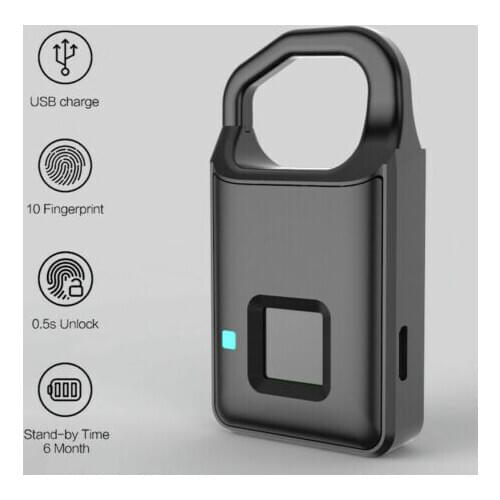 Portable Smart Fingerprint Padlock Keyless Door Lock Privacy Guard Anti-theft Fingerprint Lock USB Charge 3B24