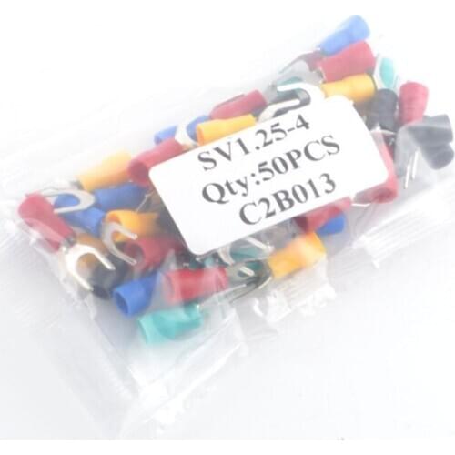 50pcs SV Type Wire Spring Terminal SV1.25 Fork U Y PVC Insulate Ferrules Block Spade Cold Pressing Cable End Crimp Connector