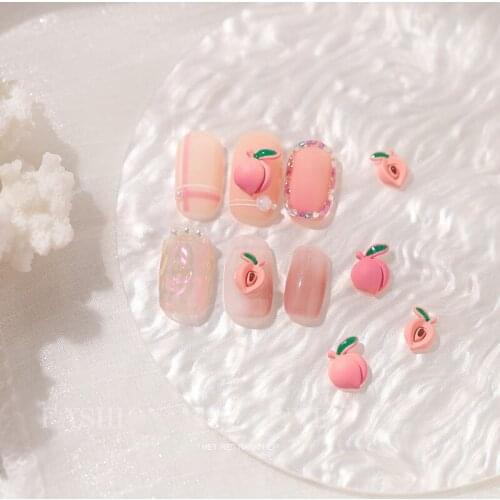 10Pcs 2 Shapes Peach Resin Charms For Acrylic Nails Cute Fruit Fashion Rhinestone For Nail Art Strass Decoration DIY Nail Supply