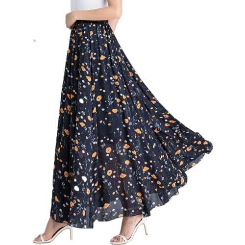Chiffon Skirt Mid-Long Skirts High-Waisted Thin Retro Big Swing Skirt A-Line Dancing Skirt Temperament Beach Skirt Midi Skirt