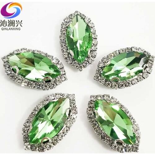 Light green eye shape Top grade Glass Crystal buckle,Sliver bottom sew on loose rhinestones,Diy/wedding decoration SWHEK15